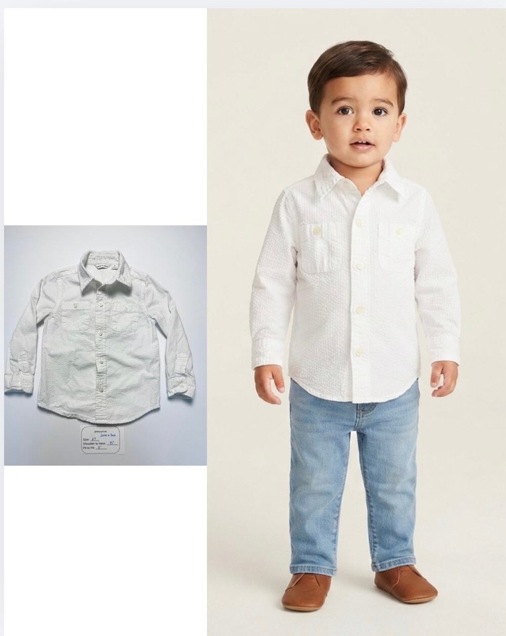 Janie and Jack Boys White Seersucker Shirt Size 2T